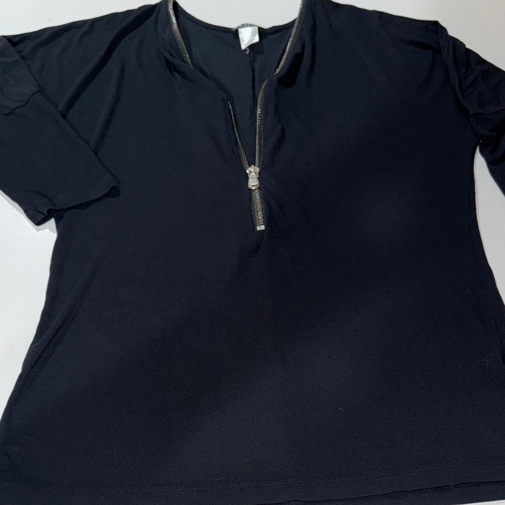 Y2K Styled‎ Black Zip-Up Top W/Quarter Sleeves